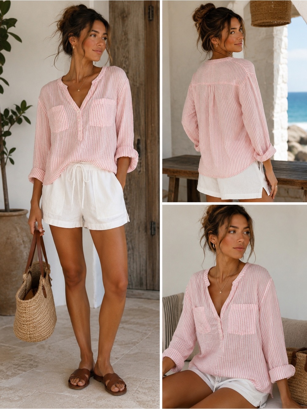 Carve Designs Pink Stripe Organic Cotton Beach Tunic Shirt Size L